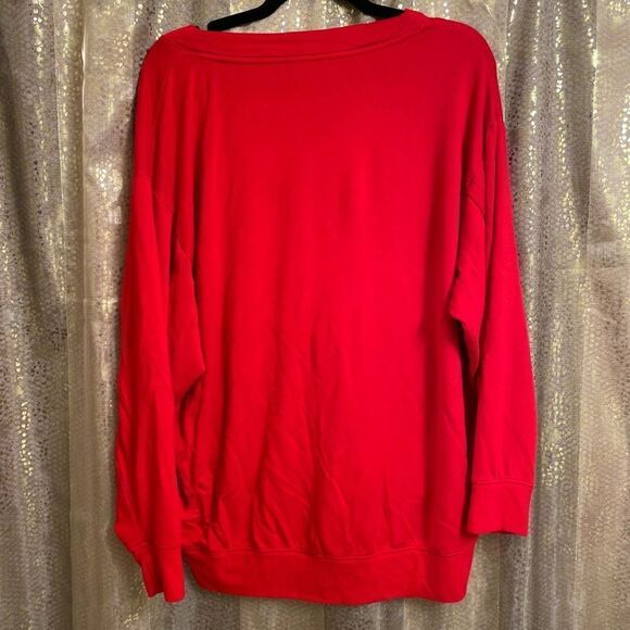 Express Lipstick Red Oversized V Neck Pullover Dolman Style Sweater Small - Picture 2 of 7